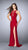 La Femme - Seductive Lace Up Front Neck Jersey Dress 23989 in Red