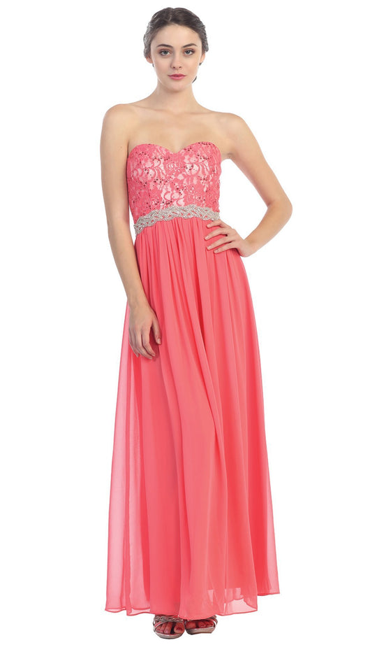 Strapless Sequined Lace Bodice A-Line Gown