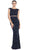 Cap Sleeve Striped Metallic Mesh Sheath Evening Dress