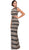 Eureka Fashion - Cap Sleeve Striped Metallic Mesh Sheath Evening Dress