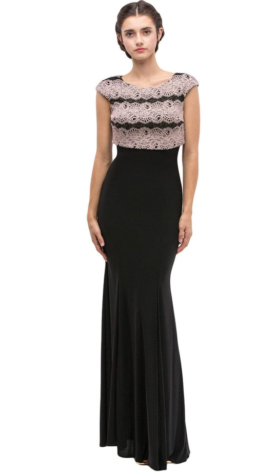 Lace Cap Sleeve Bateau Jersey Sheath Evening Dress