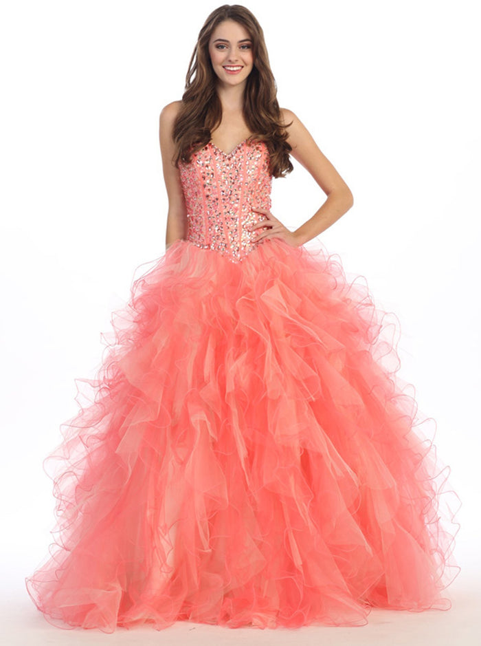 Strapless Sweetheart Bejeweled Corset Evening Gown