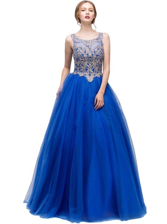 Eureka Fashion - Gilded Bateau Neck Mesh Ball Gown