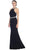 Jeweled Halter Jersey Sheath Evening Dress