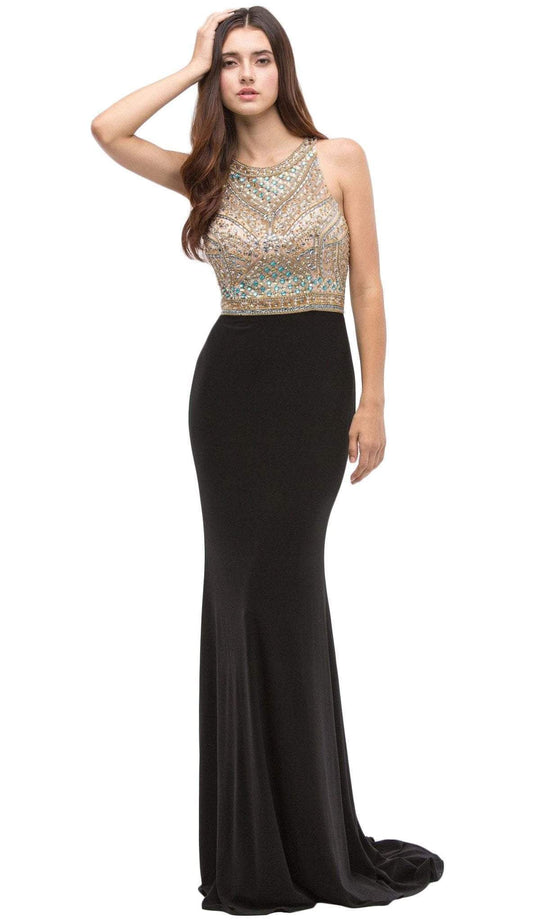 Beaded Halter Neck Jersey Sheath Evening Dress