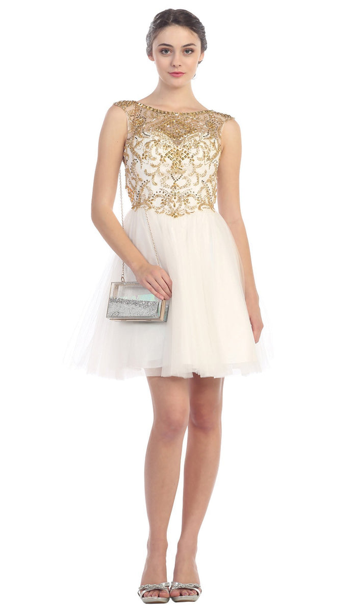 Crystal Embellished Sheer Cocktail Dress