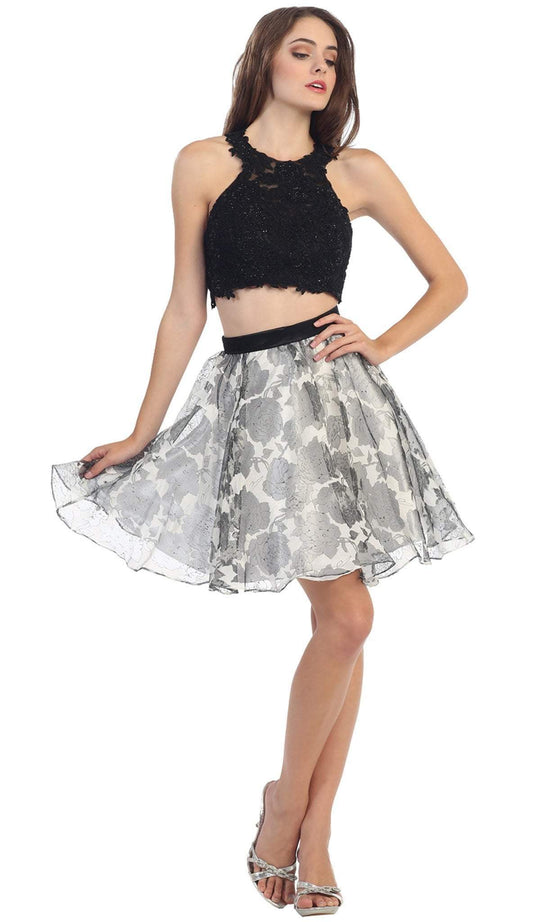 Two Piece Lace Printed Cocktail Dress