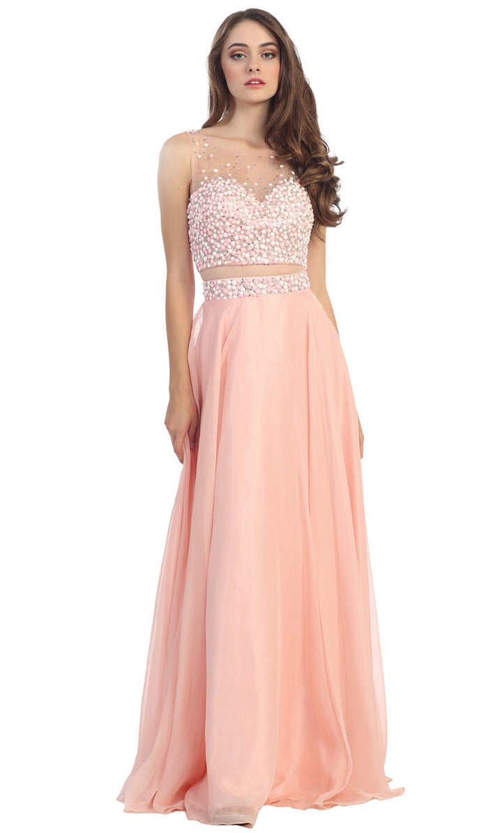 Bubble Beaded Mesh Evening Dress