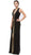 Plunging Gold Beading Fitted Evening Dress