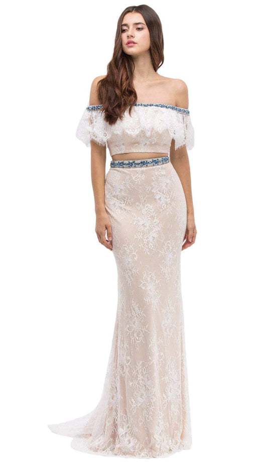 Off-Shoulder Two-Piece Lace Mermaid Evening Gown
