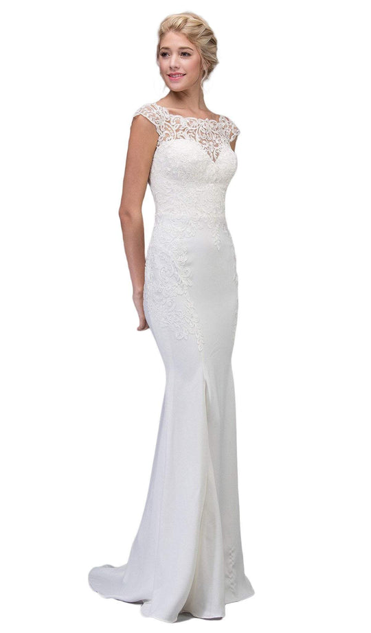 Lace Illusion Bateau Satin Wedding Dress