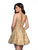 Intrigue by Blush - 603 Deep V-neck Metallic Lace A-line Dress In Gold