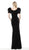 Jovani - 61726 Fur Sleeve Velvet V-neck Sheath Dress In Black
