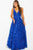 JVN57583 Floral Applique Deep V-neck A-line Dress