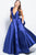 JVN58962 Floral Appliqued Plunging Mikado Ballgown