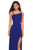 La Femme - 27126 Asymmetrical Neckline Strappy Jersey Evening Dress In Blue