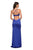 La Femme - V-neck Stretch Satin Trumpet Dress 27682 In Blue