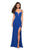 La Femme - 27564 Plunging Sweetheart Ruched High Slit Gown In Blue