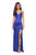 La Femme - V-neck Stretch Satin Trumpet Dress 27682 In Blue