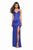La Femme - V-neck Stretch Satin Trumpet Dress 27682 In Blue