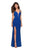 La Femme - 27072 Plunging Strappy Back High Slit Gown  In Blue
