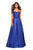 La Femme - 27222 Sleeveless Lace Applique Mikado A-Line Gown In Blue