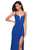 La Femme - 27564 Plunging Sweetheart Ruched High Slit Gown In Blue