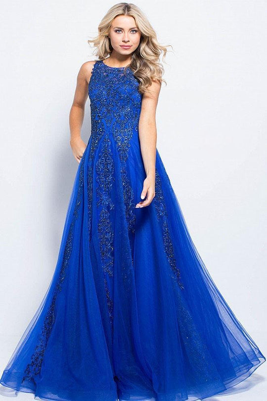 JVN59046 Embellished Sleeveless Tulle Gown