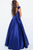 JVN58962 Floral Appliqued Plunging Mikado Ballgown