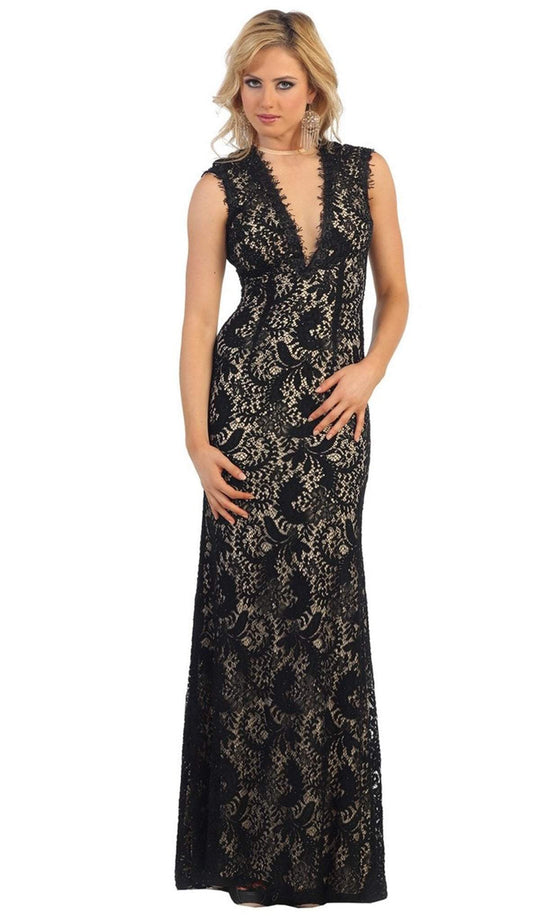 Lace Illusion Sheath Evening Dress