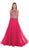High Neck Beaded Shirred Long A-line Evening Dress