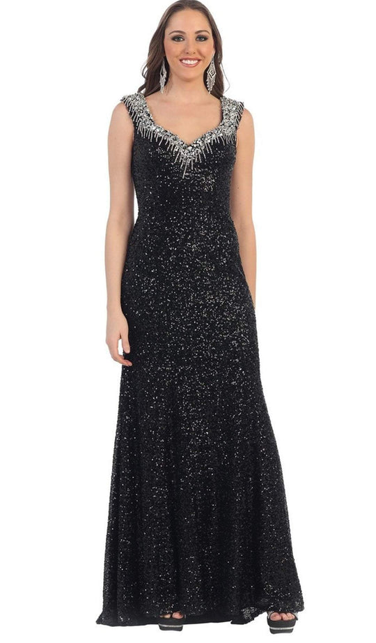 Sequined V-neck Sheath Evening Gown