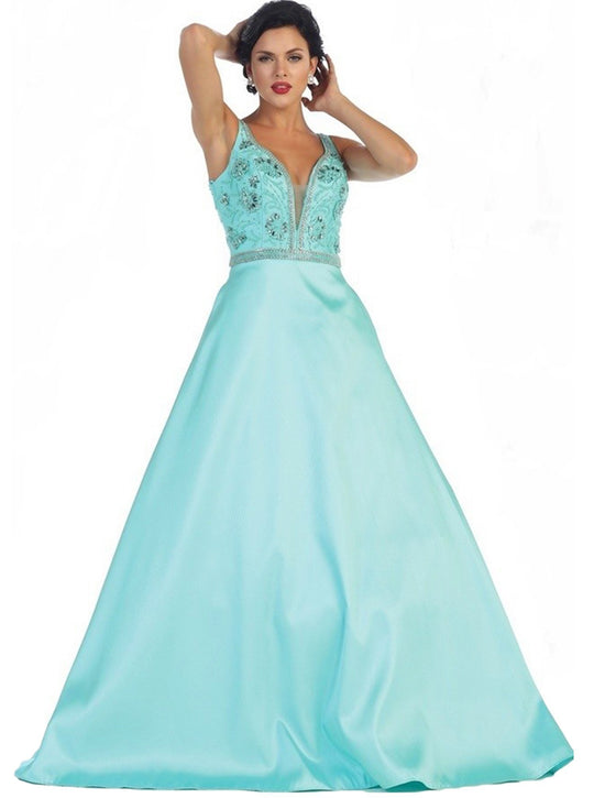 May Queen - RQ7326 Beaded V-neck Evening Gown