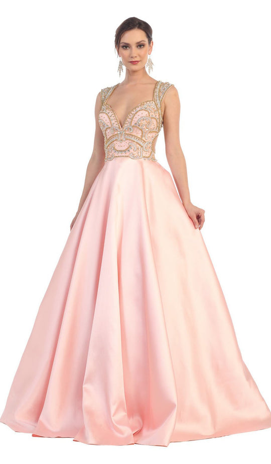 May Queen - RQ7392 Sleeveless Sequin Embellished Evening Ballgown In Pink