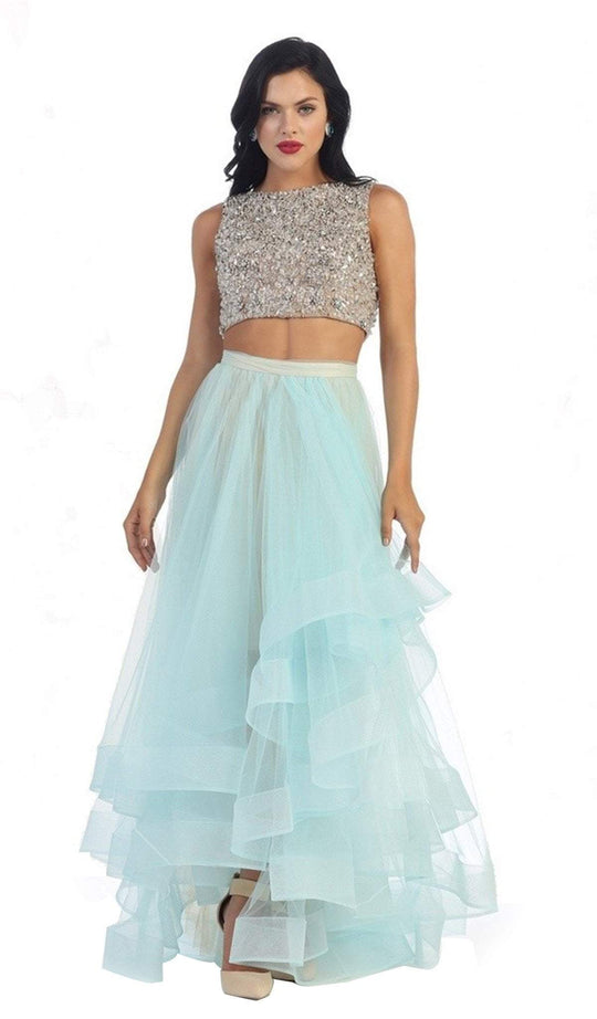 Sleeveless Two-Piece Beaded Top Hi-low Evening Dress