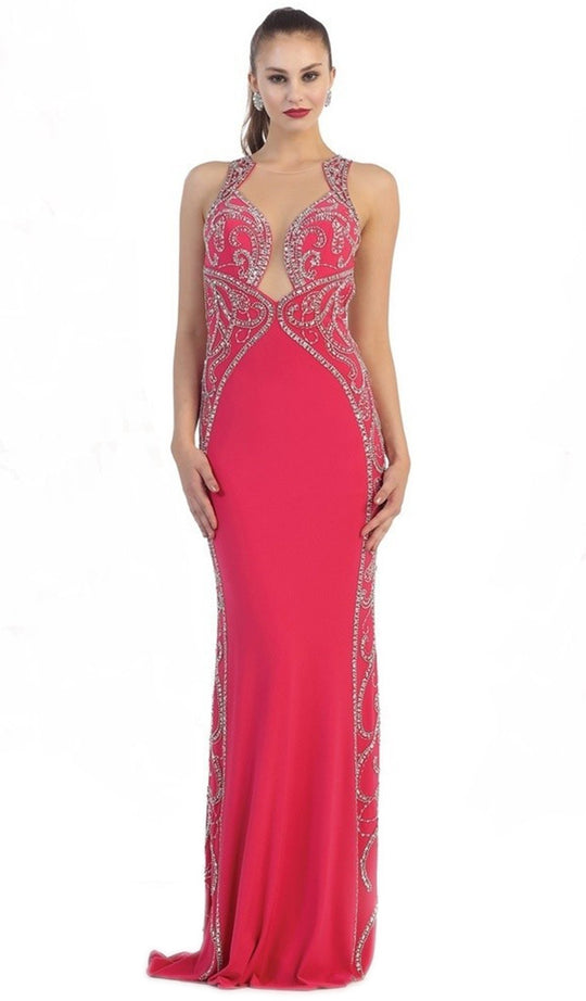 Sparkling Sleeveless Open Back Mermaid Evening Dress