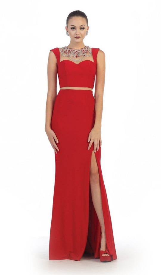 Sleeveless Mock Two Piece Mermaid Prom Dress