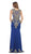 May Queen - RQ7435 Gold Embellished Sheer Jewel Sheath Evening Dress In Blue