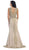 May Queen - RQ-7436 Gilded Sheer Jewel Sheath Evening Dress In Nude
