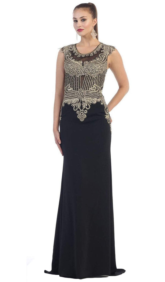 Embellished Illusion Jewel Sheath Evening Dress