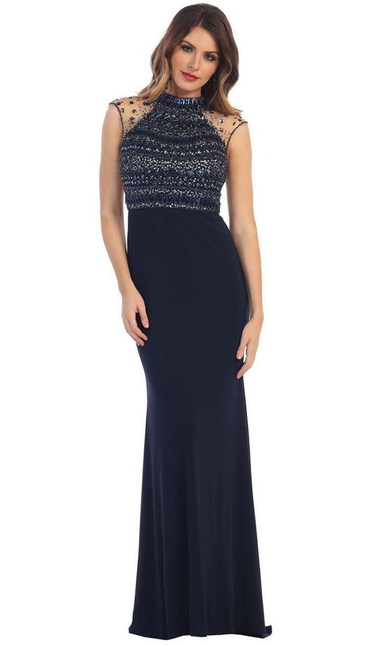 Illusion High Neck Embellished Evening Dress