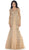 May Queen - Sheer Long Sleeve Rhinestone Embellished Evening Dress in Gold