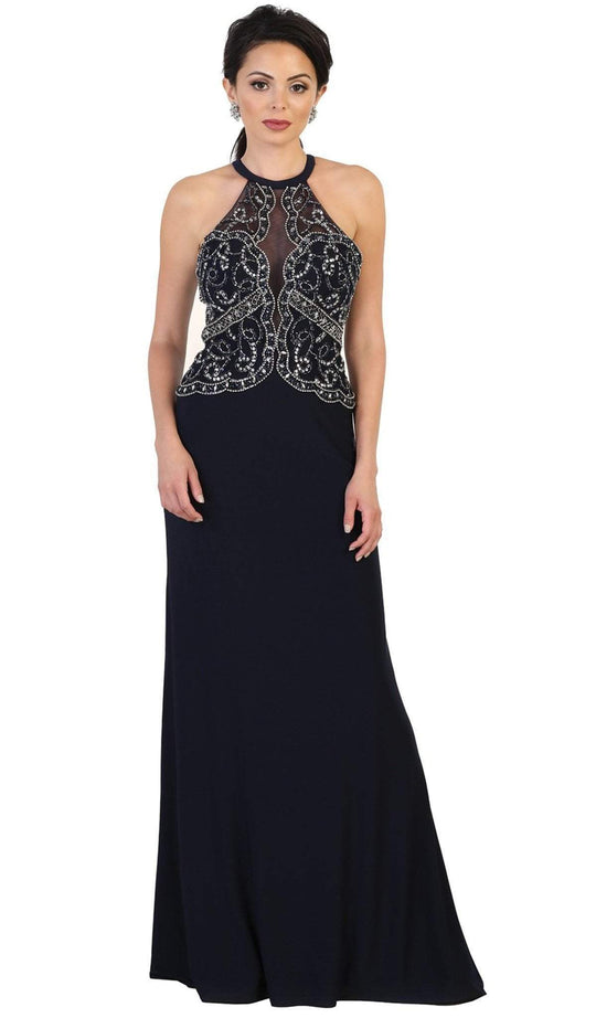 May Queen - RQ7490 Ornate Illusion Panel Prom Gown In Black