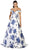 Off-Shoulder Floral Print Evening Gown
