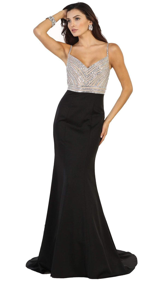 May Queen - Spaghetti Straps Sequined Evening Gown