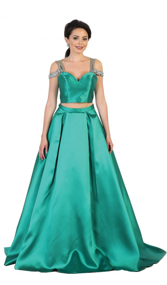 Two Piece Satin Evening Dress