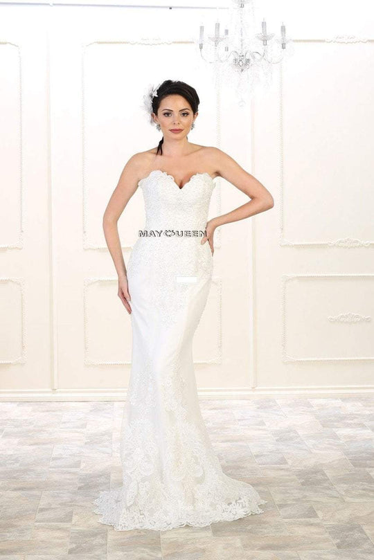 May Queen - RQ-7507 Strapless Appliqued Fitted Bridal Dress in White
