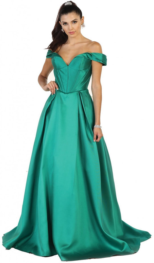 Satin Off Shoulder A-line Evening Dress