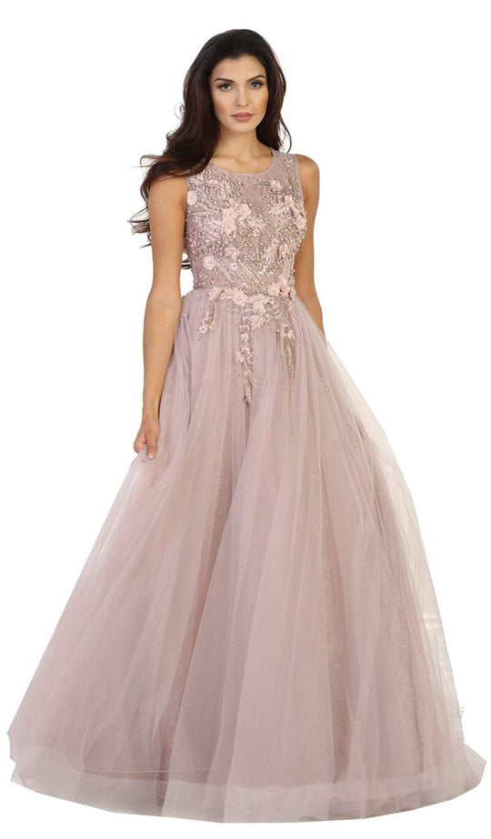 Sleeveless Pearl Embellished Evening Gown