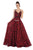 May Queen - RQ7639 Embellished V-neck Floral Patterned A-line Dress In Red